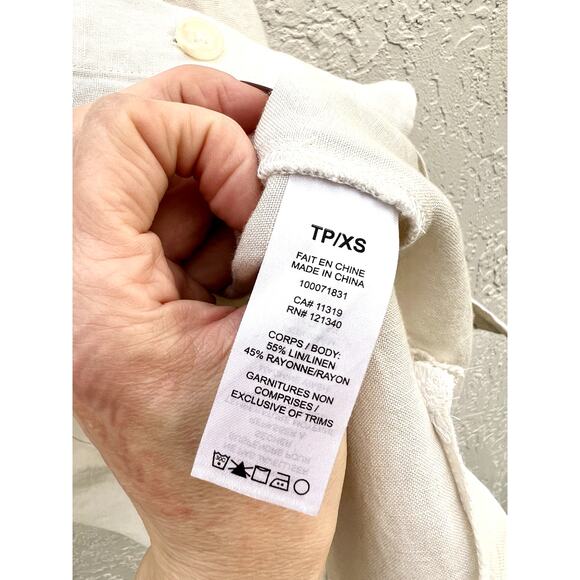 NWT Dynamite Short Sleeve Rainy Day Linen Button Down Blouse Beige Women's XS - Picture 6 of 7